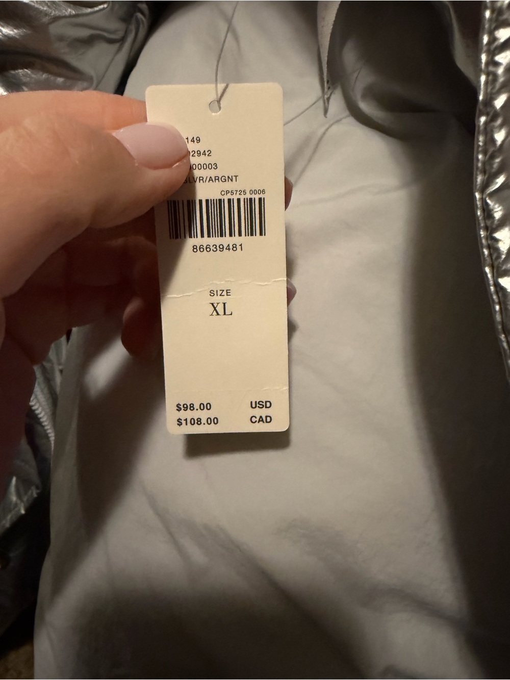 Anthropologie Silver Metallic Puffer Vest